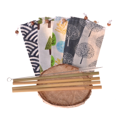 Ecotree Bamboe rietjes (4 stuks) + zakje